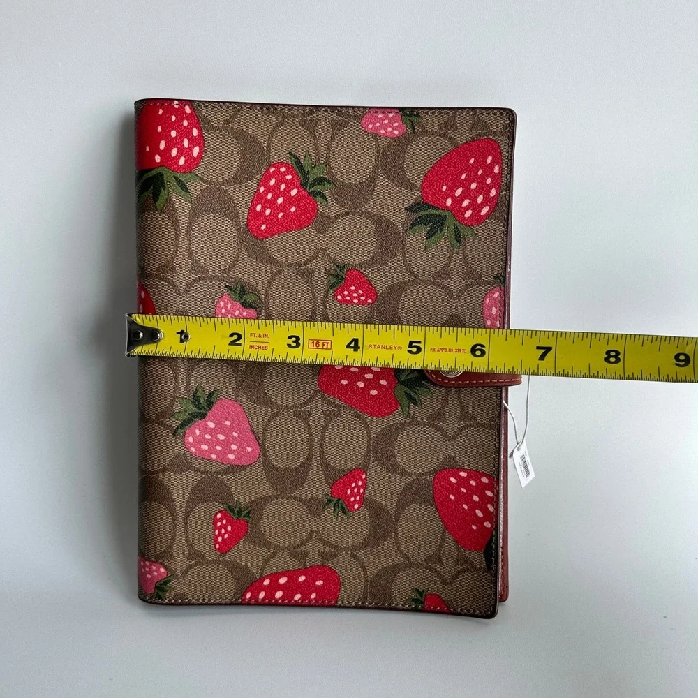 Coach Notebook Cover Signature Canvas Strawberry Print Brown Leather CH490